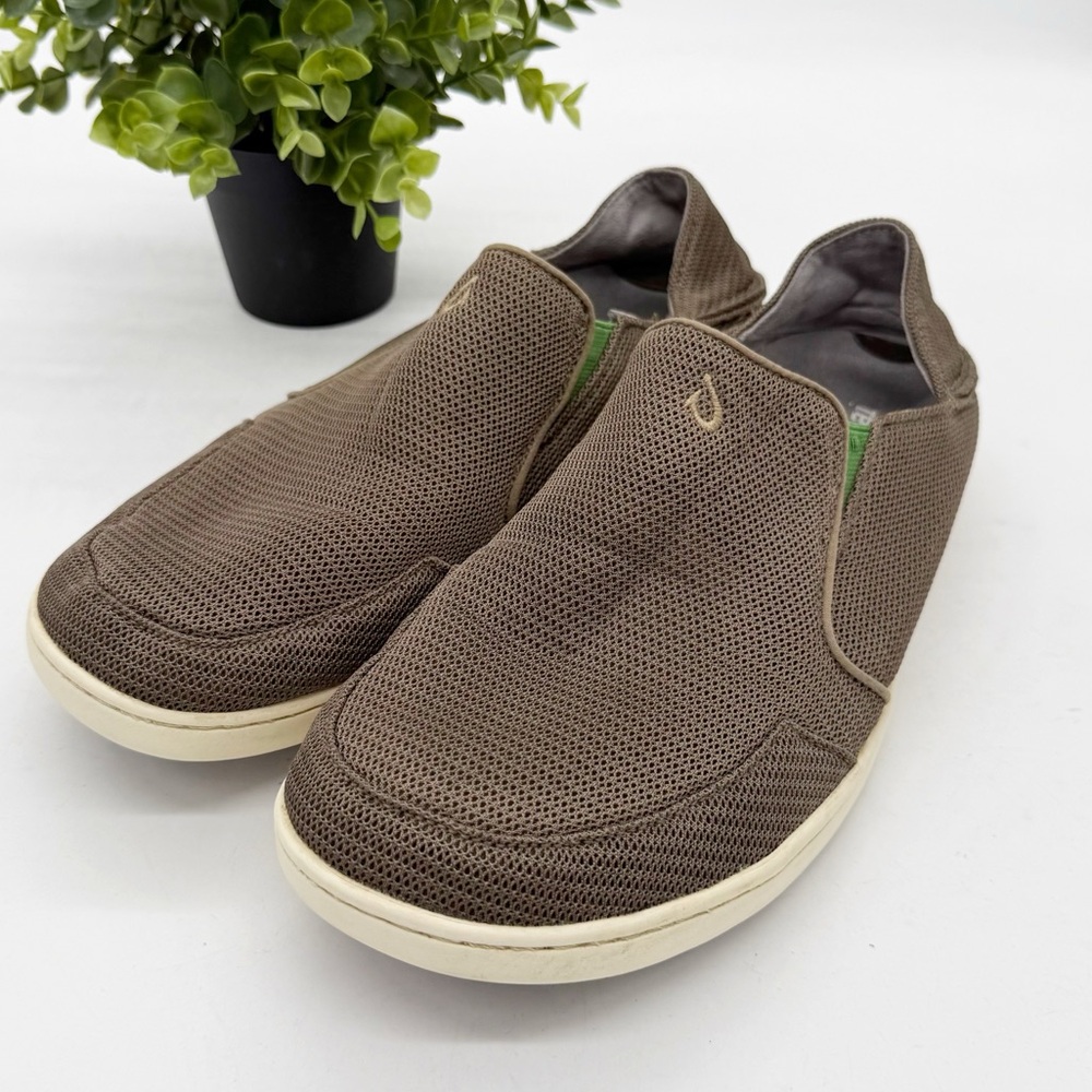 Olukai Nohea Mesh Mens Size 10 Slip On Loafer Fold Down Heel Slide Brown Green